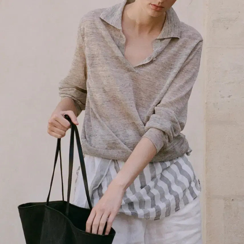[BUNJANG] Nothing Written Neck Polo Knit Ash Grey / 낫띵리튼 넥 폴로 니트