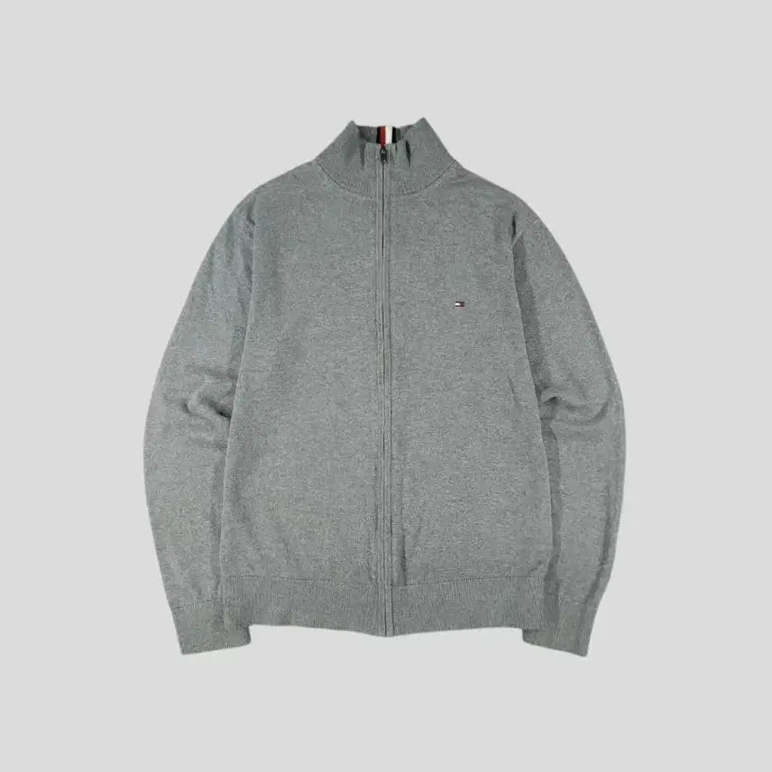 [BUNJANG] Tommy Hilfiger Gray Mini Logo Pima Cotton Knit Zip-Up Cardigan M / 타미힐피거 그레이 미니 로고 피마코튼 니트집업 가디건 M