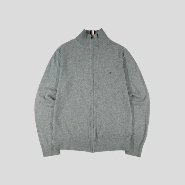 [BUNJANG] Tommy Hilfiger Gray Mini Logo Pima Cotton Knit Zip-Up Cardigan M / 타미힐피거 그레이 미니 로고 피마코튼 니트집업 가디건 M