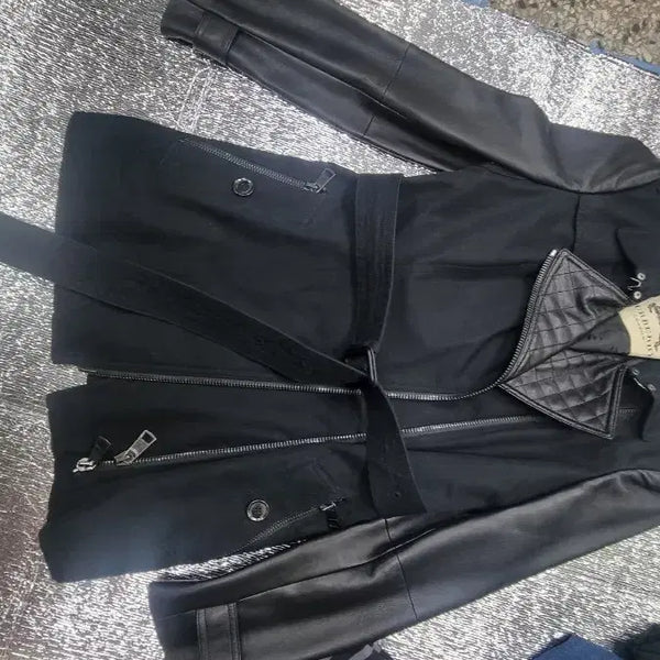 [BUNJANG] Burberry Black Leather Trimmed Trench Coat / 버버리 블래 가죽 트레밍 트렌치반코트