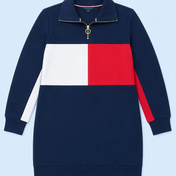 [BUNJANG] Tommy Hilfiger Colorblock Sweatshirt Dress Boxy Fit Polo T-Shirt / 타미힐피거 배색 맨투맨 원피스 박스핏 카라 티셔츠