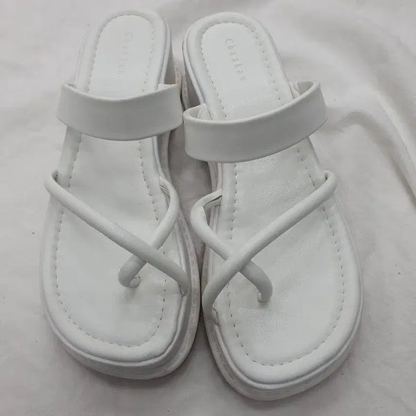 [BUNJANG] Chakan White Platform Flip-Flops (245mm, 5cm Heel) / 차칸 화이트 플랫폼 쪼리 245 굽5