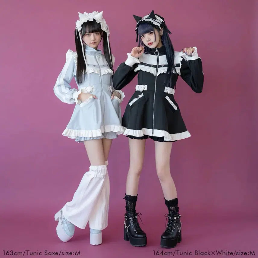 [BUNJANG] DearMyLove Frill Maid Jersey Dress Set with Shorts and Socks / 디마럽 프릴메이드 저지 원피스+쇼츠 셋업 삭스컬러 / 서브컬쳐 양지뢰 시허니 허니시나