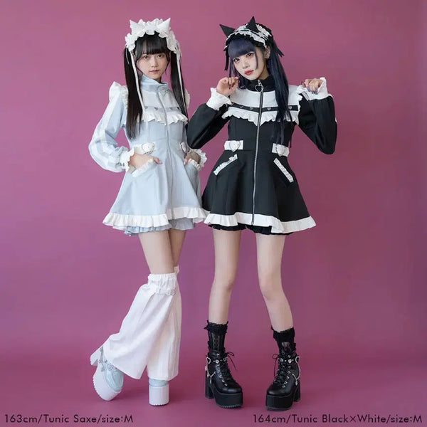 [BUNJANG] DearMyLove Frill Maid Jersey Dress Set with Shorts and Socks / 디마럽 프릴메이드 저지 원피스+쇼츠 셋업 삭스컬러 / 서브컬쳐 양지뢰 시허니 허니시나