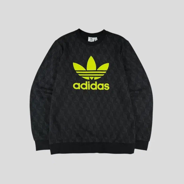 [BUNJANG] Adidas Trefoil Logo Monogram Pigment Sweatshirt / 아디다스 피그먼트 블랙 그레이 네온옐로우 트레포일 로고 모노그램 올드스쿨 맨투맨 티셔츠 S-M