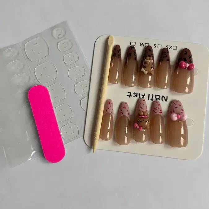 [BUNJANG] Kitty Gal Nail Tips with Bear and Ribbon Charms / 키티갸루 네일팁