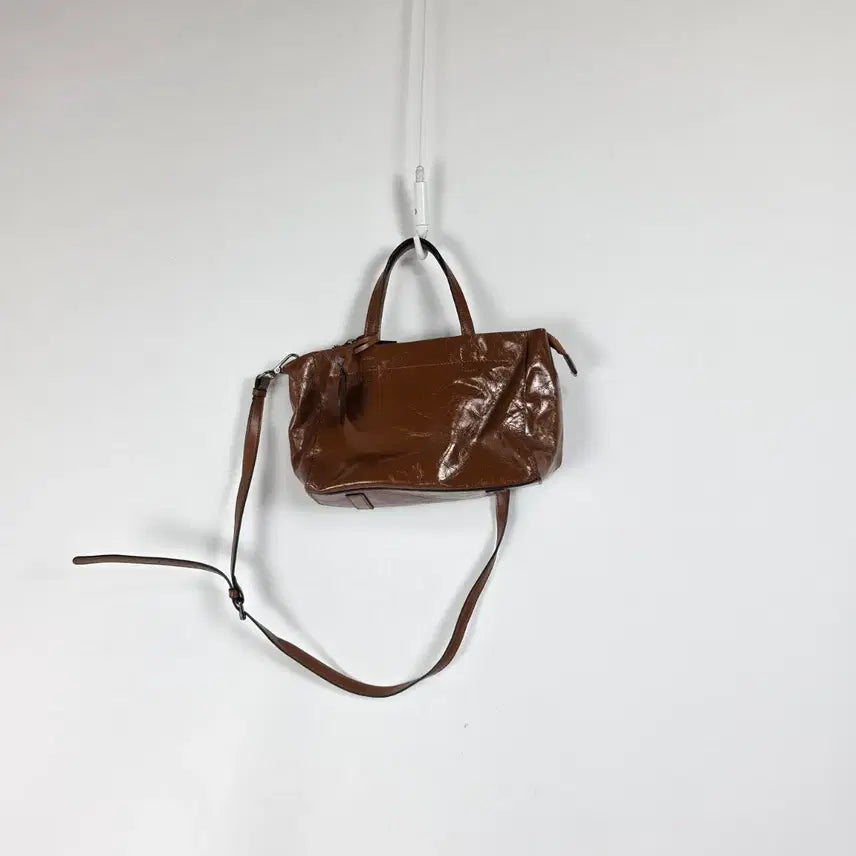[BUNJANG] Leho Brown Patent Leather Square Tote Bag / 르호 브라운 숄더백 유광 사각 토트백 크로스백 260723