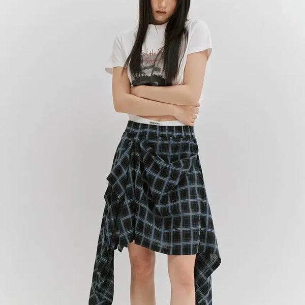 [BUNJANG] Minderi Check Draped Long Skirt - Black / 민더리 CHECK DRAPED LONG SKIRT - BLACK