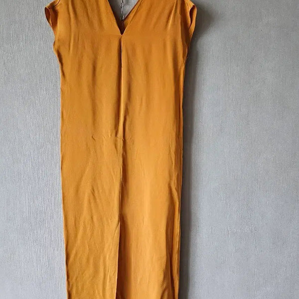 [BUNJANG] The Cashmere Silk Rayon Glossy Long Dress Mustard / 더캐시미어)실크.레이온 유광 원피스