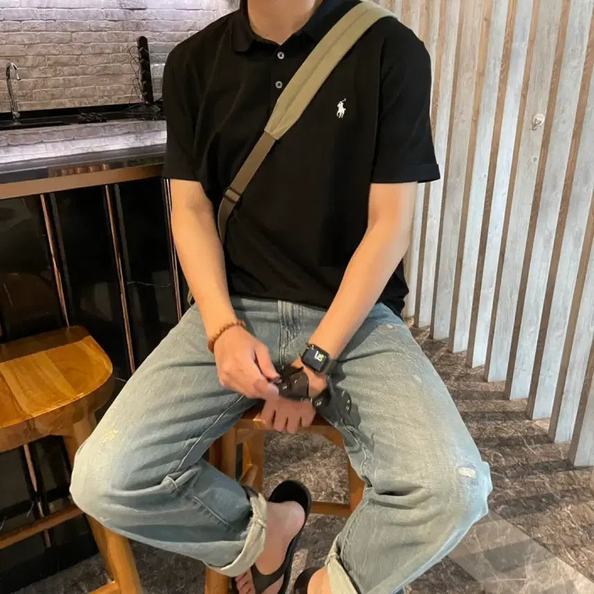 [BUNJANG] Polo Ralph Lauren PK Collar T-Shirt Black White Pony / 폴로 랄프로렌 pk 카라티 블랙 화이트포니