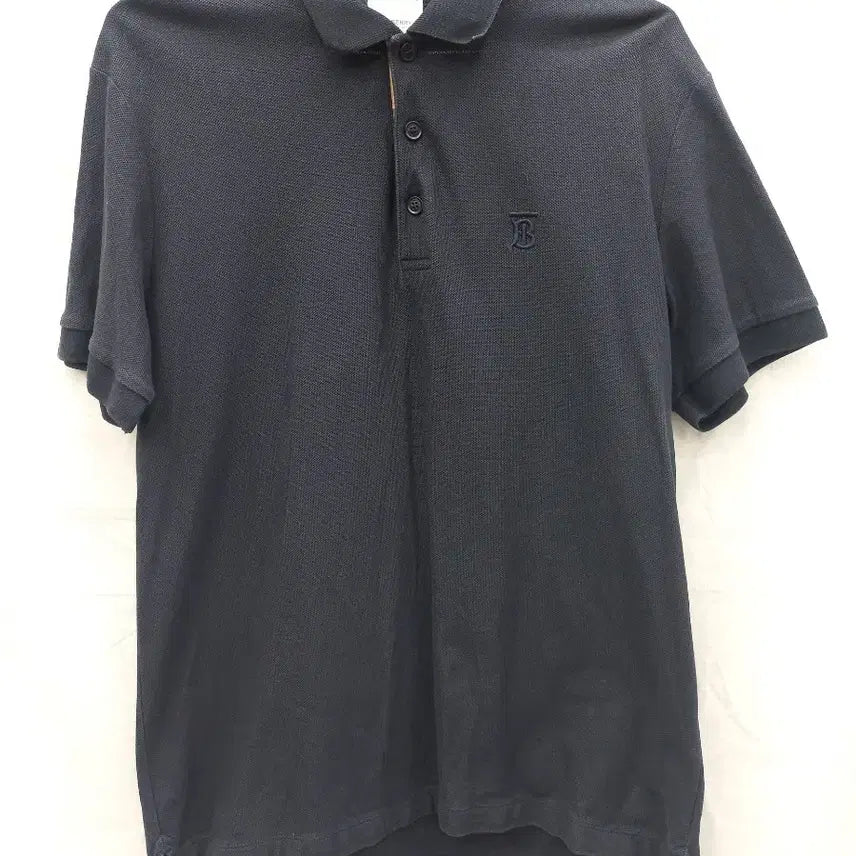 [BUNJANG] Burberry Navy Check Collar Cotton Short Sleeve T-Shirt - Men's 95 / 버버리 정품 네이비 카라 면 반팔 - 남95