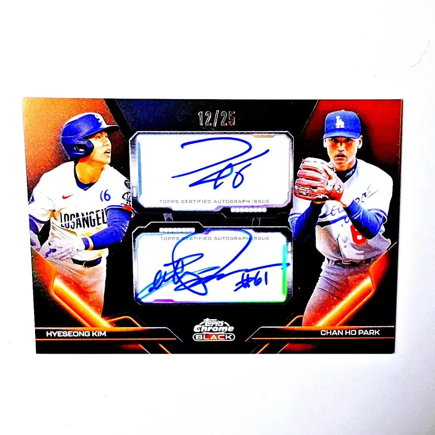 [BUNJANG] Park Chan-ho & Kim Hye-seong 2025 Limited Edition Dual Autograph Orange Refractor Autographed Card 2026 Topps Chrome Black LA Dodgers / 박찬호 김혜성 25한정 듀얼오토 오렌지 리플 친필싸인카드 2026 탑스크롬블랙 LA다저스