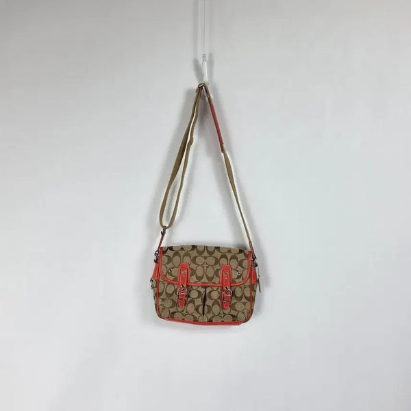 [BUNJANG] Coach Signature Buckle Crossbody Shoulder Bag Brown Orange / 코치 시그니처 버클 크로스백 숄더백 브라운 오렌지 260723