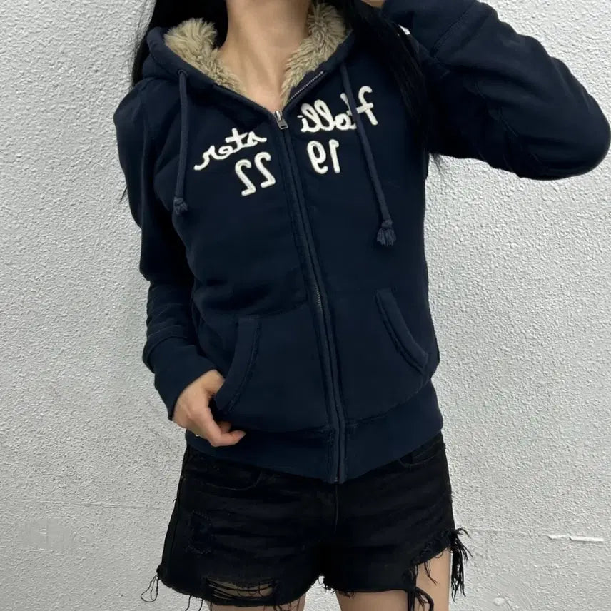 [BUNJANG] Hollister Center Logo Navy Wool Zip-Up Hoodie M / 홀리스터 센터로고 네이비 울프죠 후드집업 M