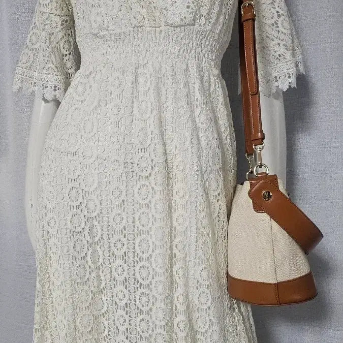 [BUNJANG] Ivory Lace Lined Dress with Waistband / 아이보리 레이스 허리 밴드 안감 원피스..반품 41-46 길이 100
