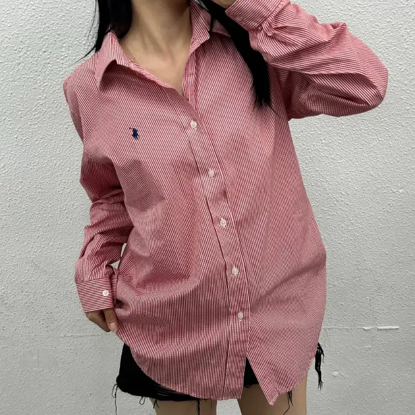 [BUNJANG] Polo Ralph Lauren Navy Pony Red Stripe Shirt Size 16 / 폴로 랄프로렌 네이비포니 레드 스트라이프 셔츠 16