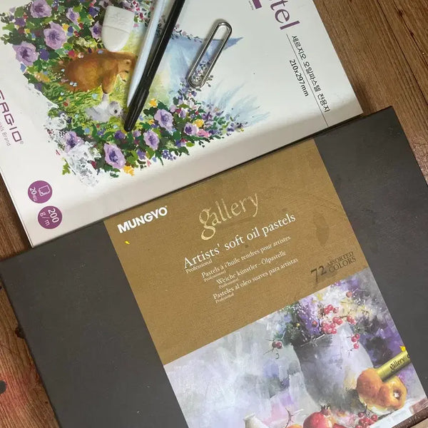[BUNJANG] Mungyo Soft Oil Pastels Set (72 Colors) with Dedicated Paper and Tool / 문교 전문가용 소프트 오일 파스텔 72색+오일파스텔전용지+팔칠 세트