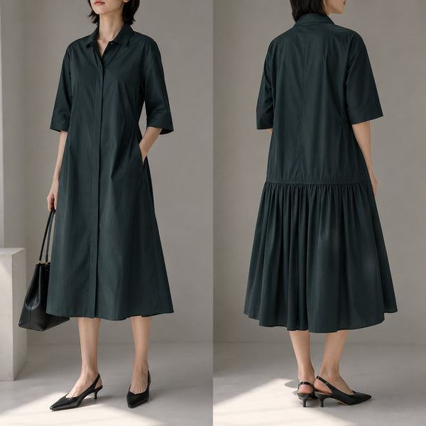 [BUNJANG] LEBEIGE Silk Color-Block Shirring Long Dress / [정품] 르베이지(LEBEIGE) 실크배색 셔링 롱 원피스 66~77