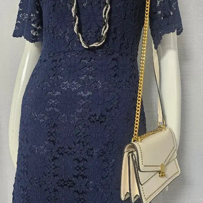 [BUNJANG] Navy Lace Zip Lined Dress / 남색 레이스 자크 안감 원피스