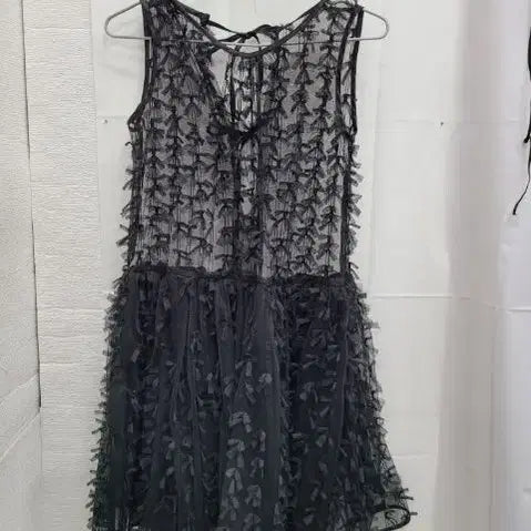[BUNJANG] Black Lace Ribbon Dress / 블랙 레이스 리본 원피스