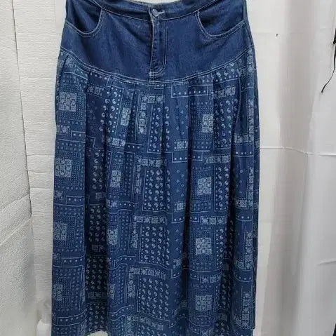 [BUNJANG] Denim Pattern Long Skirt / 데님 패턴 롱 스커트