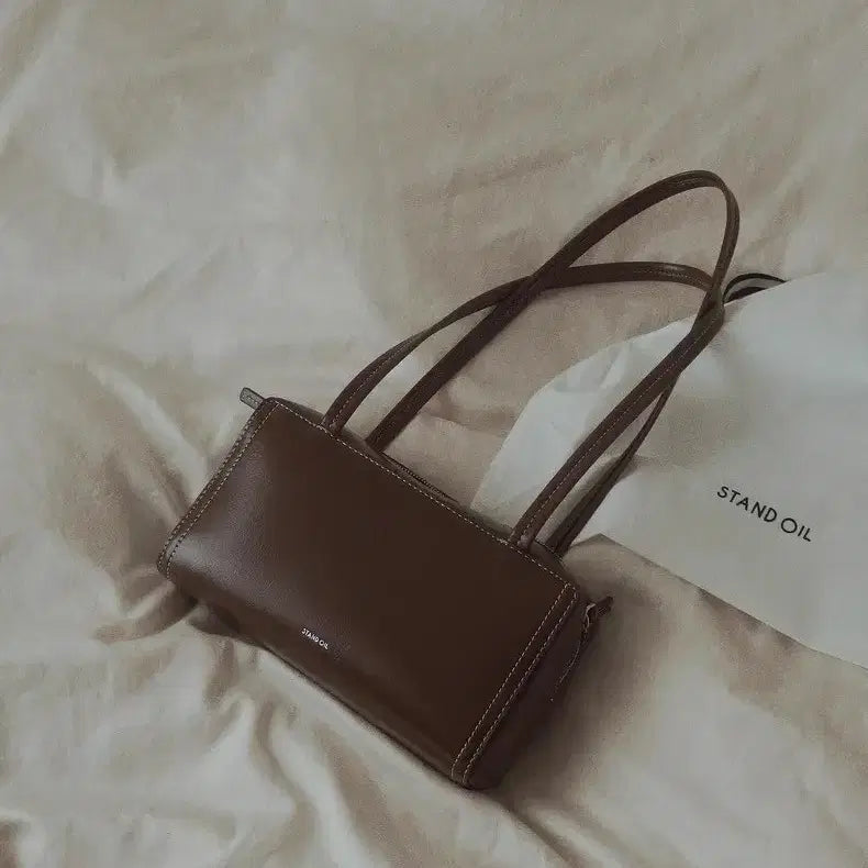[BUNJANG] STAND OIL Mini Boston Shoulder Bag Camel Brown Leather Handbag / 스탠드오일 STAND OIL 미니 보스턴 숄더백 카멜 브라운 가죽 핸드백 데일리 가방 새상품