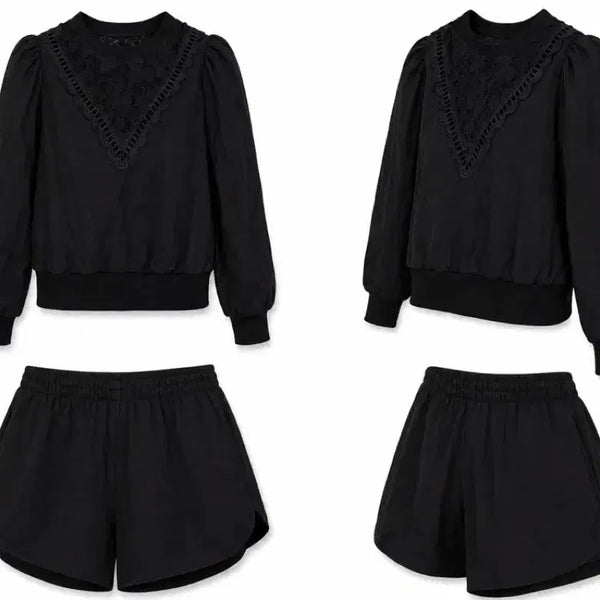 [BUNJANG] K-DABA Black Lace Sweatshirt & Shorts Set / (가격제안O)K-DABA 블랙 레이스 맨투맨&반바지 세트 싸게 판매합니다!