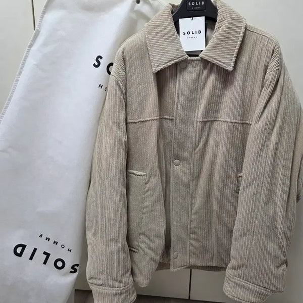 [BUNJANG] Solid Homme Corduroy Goose Down Short Puffer Jacket (Sand Beige/Ivory) 22FW / 솔리드옴므 코듀로이 구스다운 숏패딩 아이보리 22fw 100(48)사이즈 새상품급 판매