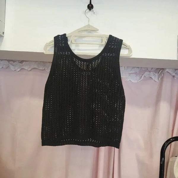 [BUNJANG] Sleeveless Knit Top Black / 나시 니트 검정