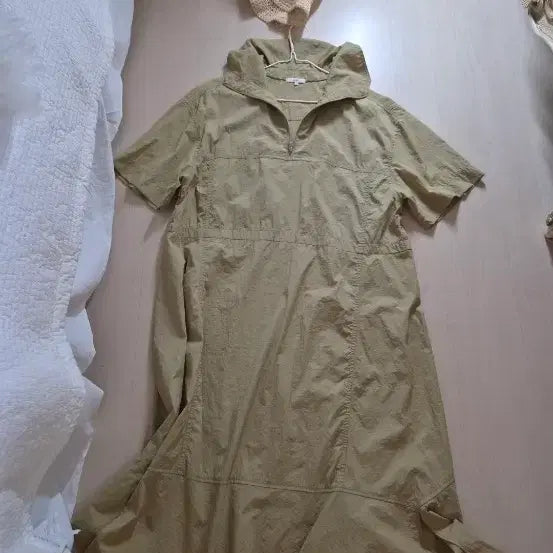 [BUNJANG] Jaju Khaki Flare Midi Dress / 카키원피스      롱원피스      플레어원피스   반팔원피스