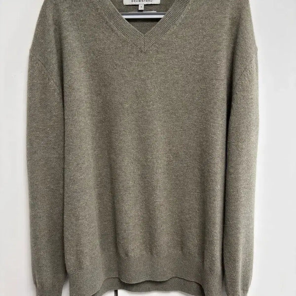 [BUNJANG] Brownbread V-Neck Knit Olive Grey / 브라운야드 브이넥니트 올리브그레이