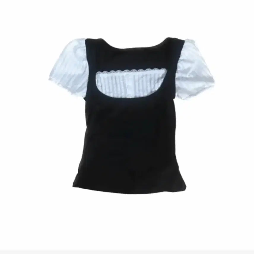 [BUNJANG] Puff Sleeve Lace Short Sleeve T-Shirt / 퍼프 레이스 반팔티