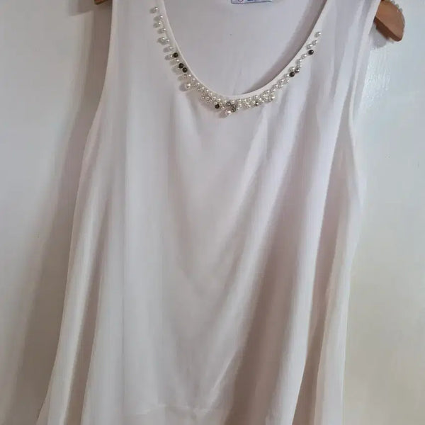 [BUNJANG] SixGam Pearl Embellished Tank Top White / SixGam 뉴욕 진주장식 나시