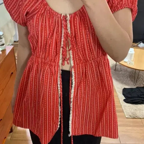 [BUNJANG] Fermata Vintage Red Summer Blouse / 페르마타 여름 신상 레드 빈티지 블라우스(새상품) 판매해요!