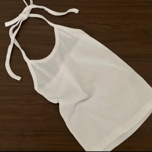 [BUNJANG] Ribbed Halter Neck Layered Camisole Basic Sleeveless Top / 새상품 골지 홀터넥 레이어드 끈나시 기본나시 민소매