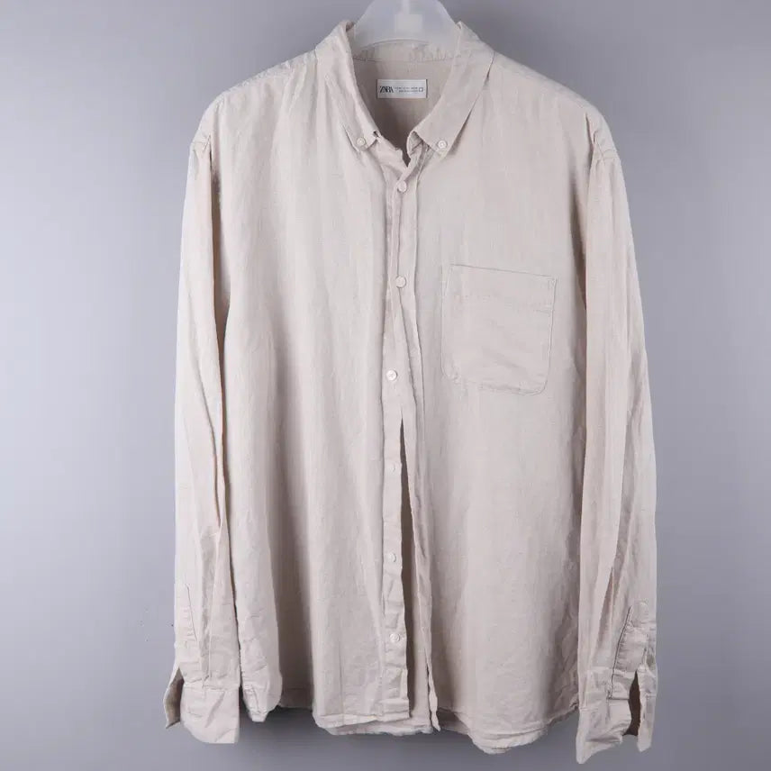[BUNJANG] Zara Linen Cotton Blend Shirt XL / 자라 린넨 코튼 셔츠 라이트 베이지 (XL)