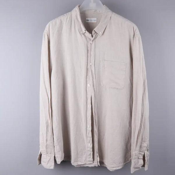 [BUNJANG] Zara Linen Cotton Blend Shirt XL / 자라 린넨 코튼 셔츠 라이트 베이지 (XL)