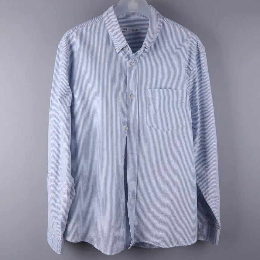 [BUNJANG] Zara Blue Stripe Pocket Shirt (XL) / 자라 블루 스트라이프 포켓 셔츠 (XL)