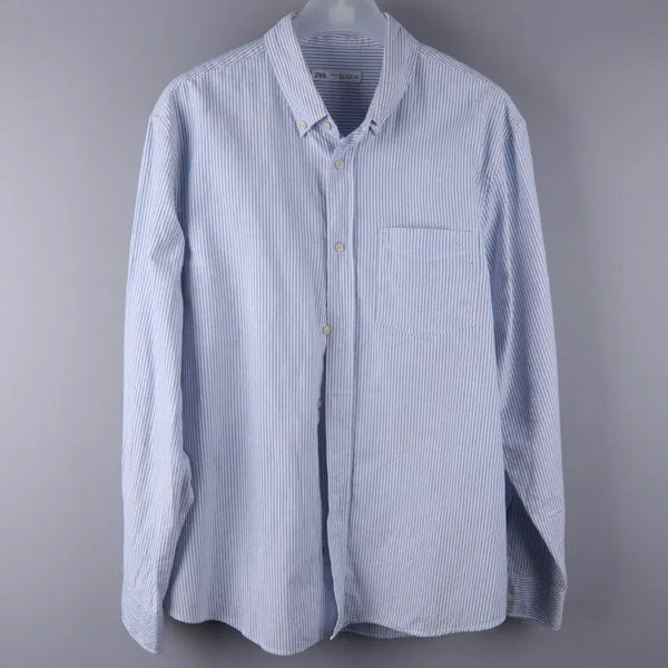 [BUNJANG] Zara Blue Stripe Pocket Shirt (XL) / 자라 블루 스트라이프 포켓 셔츠 (XL)