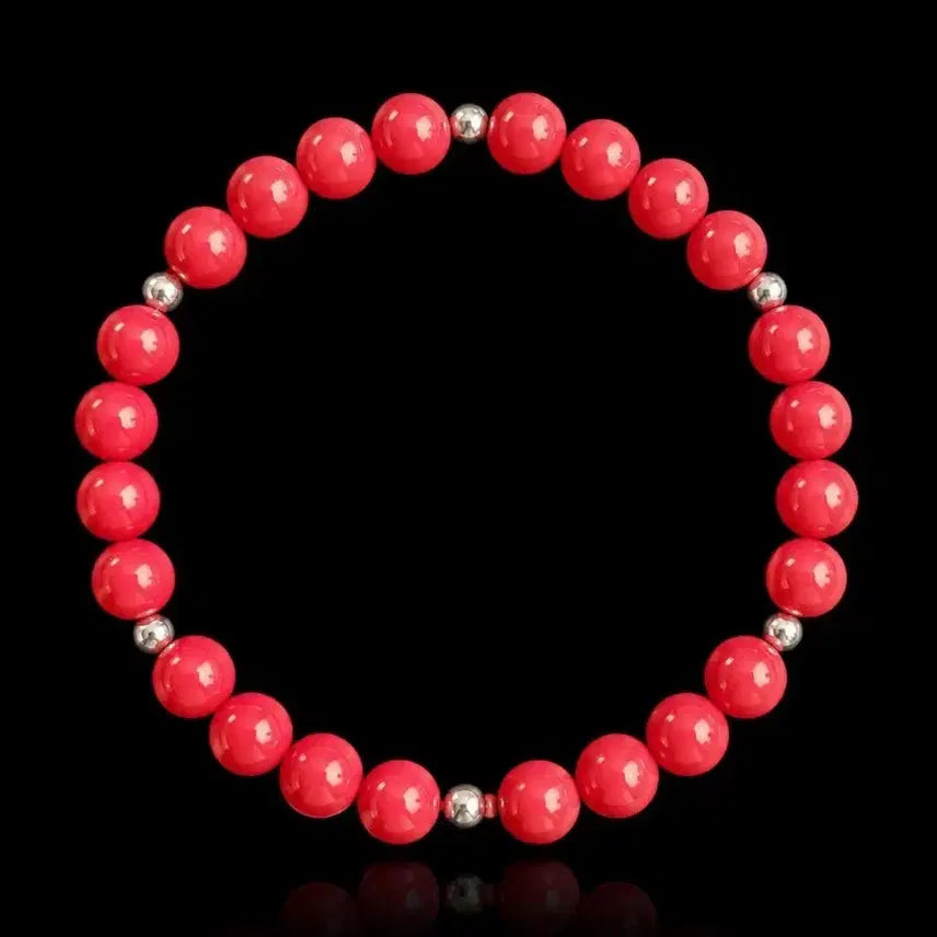[BUNJANG] Coral Bead Bracelet with Silver Accents / 산호팔찌 판매합니다.
