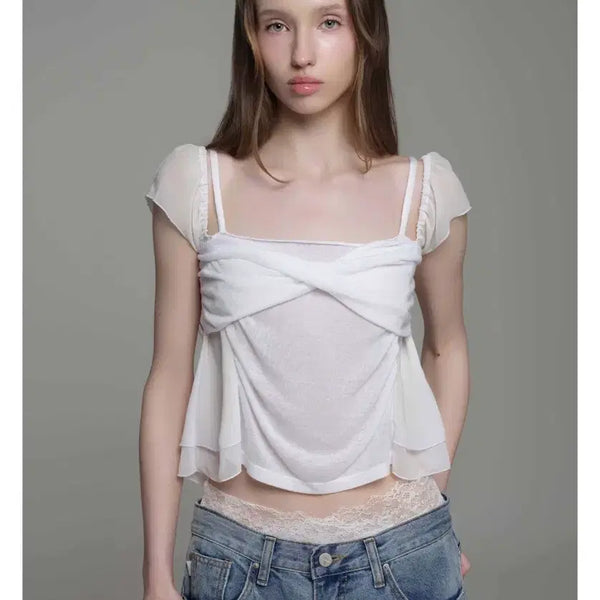 [BUNJANG] Clishier Pure Bloom Drape Top White / (새상품) 클리시어 퓨어 블룸 드레이프 탑 화이트