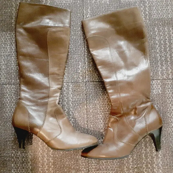 [BUNJANG] Tandy Brown Leather Long Boots High Heels Shoes 240 / 탠디 브라운 가죽 롱부츠 240 앵클 부츠 하이힐 구두 슈즈 정장구두 신발 tandy 명품구두 명품신발 가죽장화