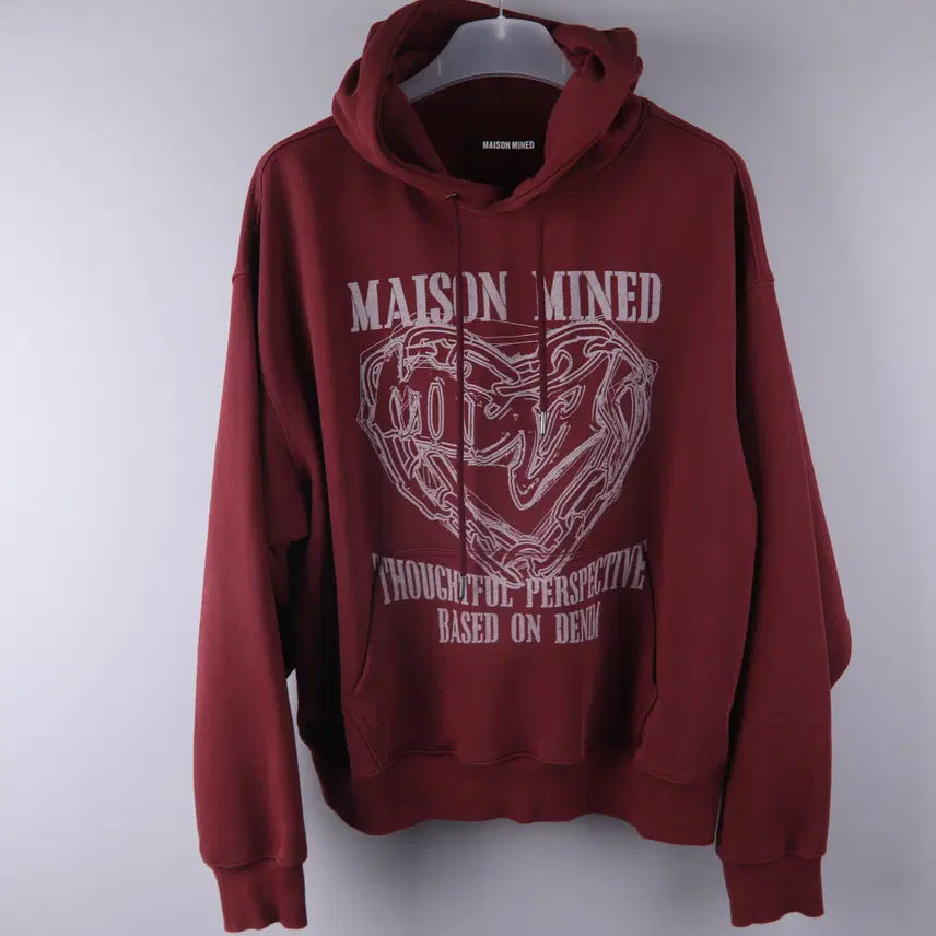 [BUNJANG] Maison Minet Doodled Heart Hoodie Burgundy (L) / 메종미네드 두들 하트 후디 버건디 색상 (L) 5215