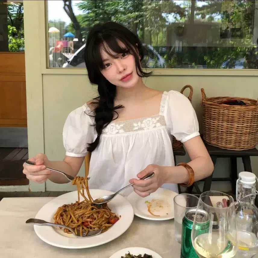 [BUNJANG] Without Summer Rose Square Blouse / 위드아웃썸머 rose square blouse