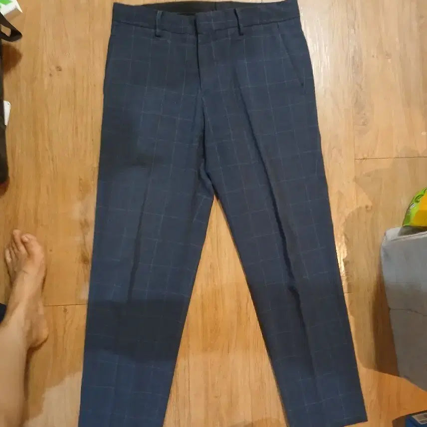 [BUNJANG] Giordano Check Blue-Grey Slacks / 지오다노 체크블루그레이빛 슬랙스(74-90.여름바지