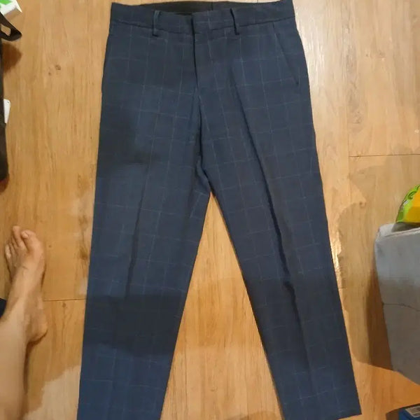[BUNJANG] Giordano Check Blue-Grey Slacks / 지오다노 체크블루그레이빛 슬랙스(74-90.여름바지