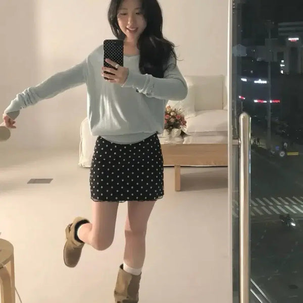 [BUNJANG] Four Nine Twilight Dot Chiffon Skirt / 포우나인 속바지안감 트와일라잇 도트 쉬폰 sk