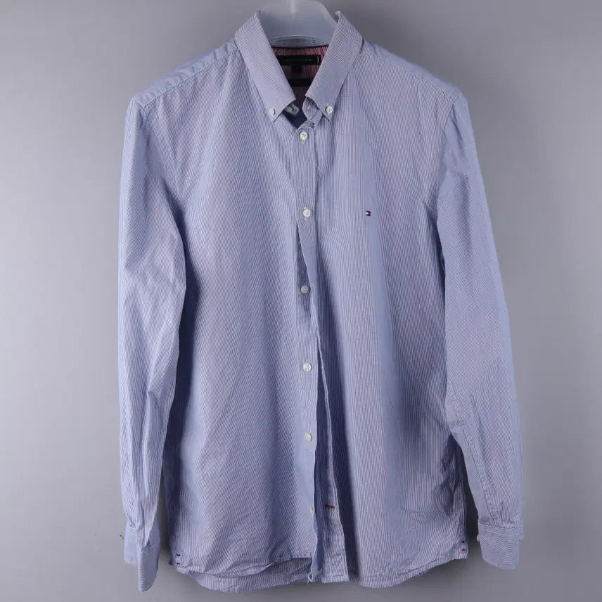 [BUNJANG] Tommy Hilfiger Blue White Stripe Slim Fit Button-Down Shirt (L) / 타미힐피거 블루 화이트 스트라이프 슬림핏 버튼다운 셔츠 (L)