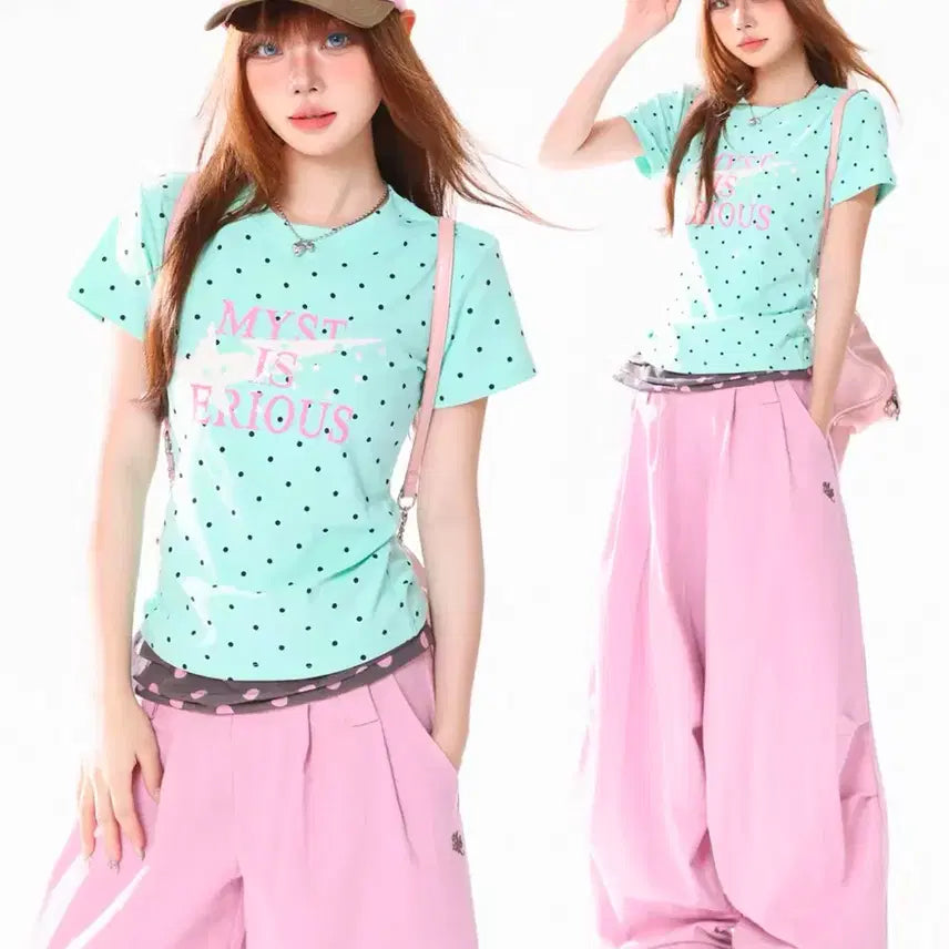[BUNJANG] Mint Dot Setup Y2K Graduation Outfit / 민트 도트 셋업 y2k 졸업사진