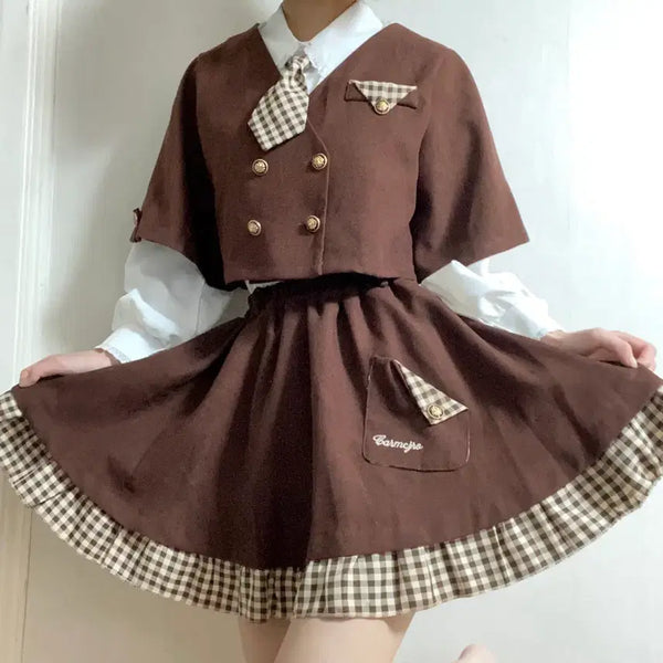 [BUNJANG] Check Ribbon Lolita Set / 체크 리본 로리타 셋업 풀세트
